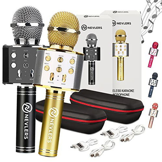 Easy To Use Portable Handheld Karaoke Machine for Kids and Adults Nevlers Karaoke Microphone with Wireless Bluetooth Speaker and Recording Options GOLD 