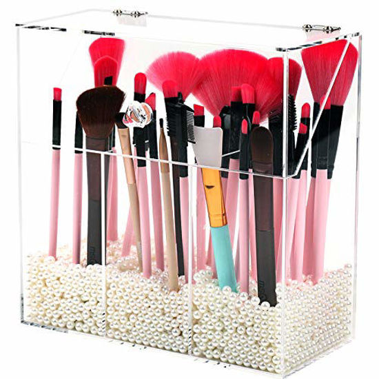 Acrylic Makeup Brush Holder with Lid and Beads Cosmetic Storage