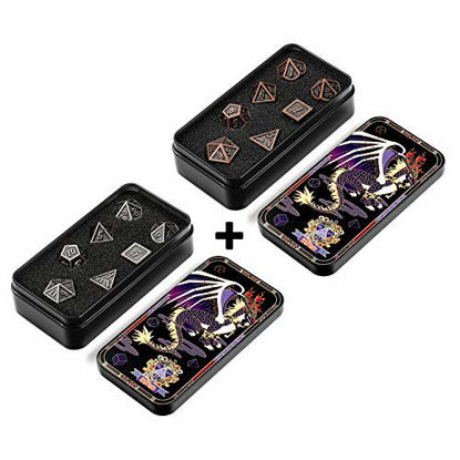 Picture of DNDND Metal D&D Dice Sets with Gift Metal Case for DND Dungeons and Dragons and Table Games (2 Pack Silver and Copper)