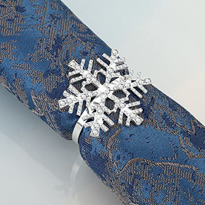 Picture of Snowflake Napkin Rings Set Xmas Snowflake Napkin Holders Rhinestone Napkin Rings Holder for Christmas Wedding Party Table Supplies Decor (Silver,12 Pieces)