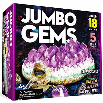 Picture of XXTOYS Jumbo Gems Dig Kit - Dig Up 18 Real Gemstones for Kids - Rocks and Minerals, Crystals Mining Science Kits Great Geology Archeology Gift for Boys & Girls Educational STEM Toys