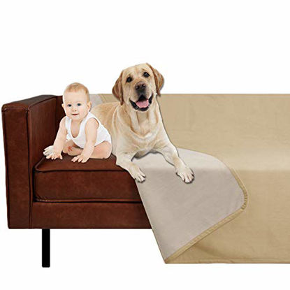 Picture of Ameritex Pet Bed Blanket Reversible 100% Waterproof Velvet Super Soft for Sofa and Bed (52x82 Inches, Sand+Beige)