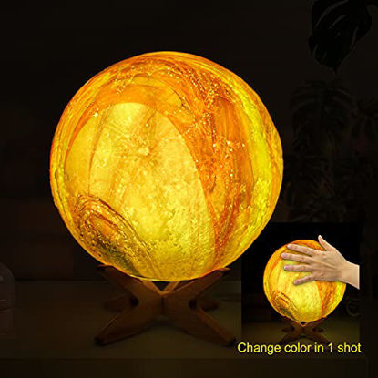 Picture of 3D Moon Lamp for bedroom,Night Light for Kids Galaxy Lamp 16 Colors Moon Decor with Wood Stand,Remote&Touch Control,USB Rechargeable Moon Light Birthday Gift for Baby Girls Boys5.9 IN