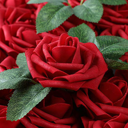 Picture of DerBlue 60pcs Artificial Roses Flowers Real Looking Fake Roses Artificial Foam Roses Decoration DIY for Wedding Bouquets Centerpieces,Arrangements Party Home Decorations