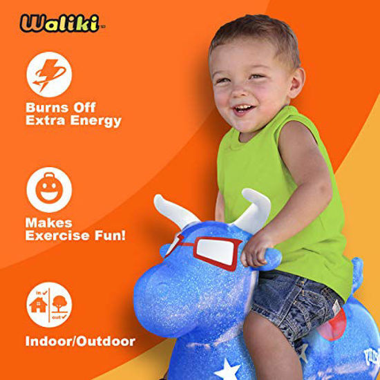 GetUSCart WALIKI Bouncy Horse Hopper Benny The Jumping Bull Inflatable Hopping Pony for Toddlers Blue