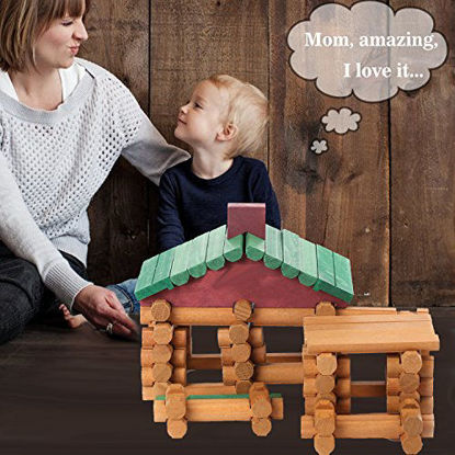 Picture of Wondertoys 90 Pieces Classic Wood Cabin Logs Set, Building Log Toy for Children, Farm House Construction Educational Toys for 3 4 5 6 Years Old
