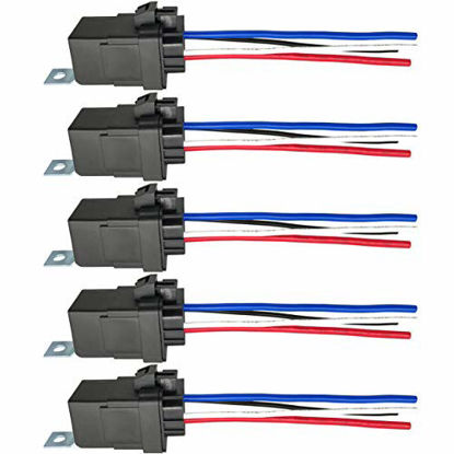 Picture of 4-PIN 40/30 AMP 12 V DC Waterproof Relay with Harness - Heavy Duty 12 AWG Tinned Copper Wires, 5 Pack SPST Bosch Style Automotive Relay