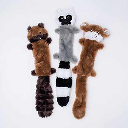 Picture of ZippyPaws - Skinny Peltz No Stuffing Squeaky Plush Dog Toy, Chipmunk, Lemur, Monkey - Large, 3 Count