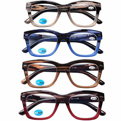 Picture of 4 Pairs Reading Glasses, Blue Light Blocking Computer Reading Glasses for Women and Men, Fashion Rectangle Oversized Frame Readers, 1.75
