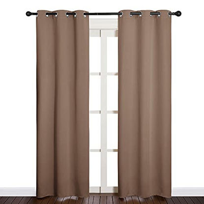 Picture of NICETOWN Window Draperies Blackout Curtain Panels, Window Treatment Thermal Insulated Solid Grommet Blackout Drapes for Bedroom (One Pair, 34 by 84 inches, Cappuccino)