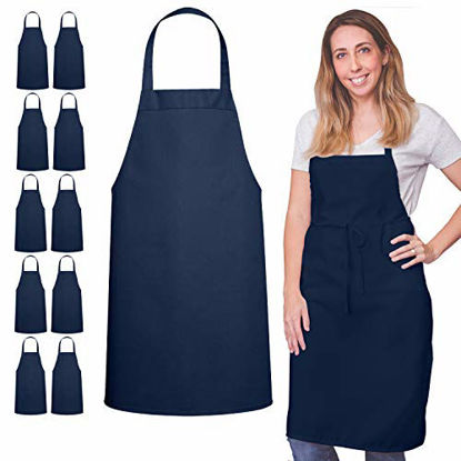 Picture of 12 Pack Bib Apron - Unisex Apron Bulk Machine Washable for Kitchen Crafting BBQ Drawing Outdoors By Green Lifestyle (Pack of 12, Navy)