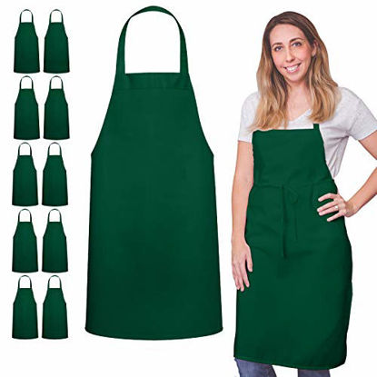 Picture of 12 Pack Bib Apron - Unisex Black Apron Bulk Machine Washable for Kitchen Crafting BBQ Drawing Outdoors By Green Lifestyle (Pack of 12, Green)