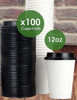 Picture of White 12 Oz Paper Coffee Cups With Recyclable Dome Lids, 100 Pk. BPA Free Disposable Drink Cup Set for Serving Hot Tea and Lattes at Kiosks, Shops, Cafes, or Concession Stand