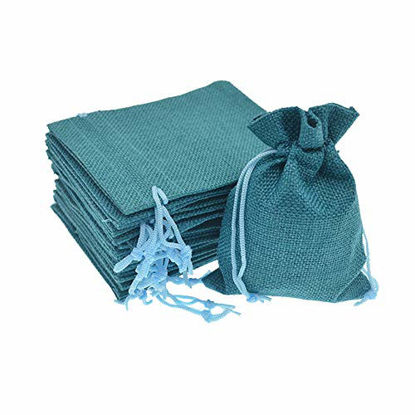 Picture of Bezall 50Pcs Burlap Bags with Drawstring, 5x7 Inch Burlap Gift Bags Linen Jewelry Pouches for Wedding Favors, Party, DIY Craft (Peacock Blue)