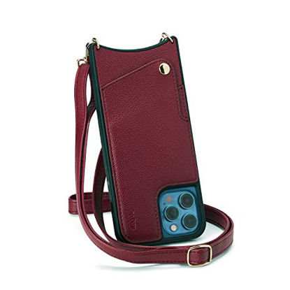 Picture of KIQUE Crossbody Phone Case and Wallet - for iPhone 11 11 Pro 11 Pro Max XR 12/12 Pro 12 Pro Max (Burgundy, iPhone XR)