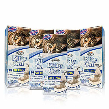 Picture of Alfapet Kitty Cat Pan Disposable, Sifting Liners- 10-Pack + 1 Transfer Liner-for Large, X-Large, Giant, Extra-Giant Size Litter Boxes-Included Rubber Band for Firm, Easy Fit - Pack of 5