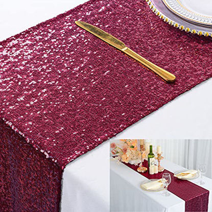 Picture of ShinyBeauty Sequin Table Runner Burgundy 12x72-Inch Pack of 6 Party Supplies Wine Wedding Table Runner Maroon (30x180cm) -0226S