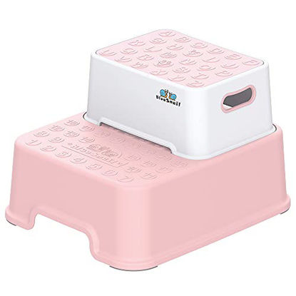Picture of BlueSnail Double up Step Stool for Kids, Anti-Slip Sturdy Toddler Two Step Stool for Bathroom, Kitchen and Toilet Potty Training (Pink)
