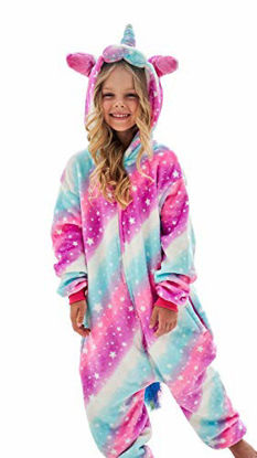 Picture of Unicorn Pajamas Onesie Animal Costume for Girls (Oblique stripe starry pink, 8 Years)