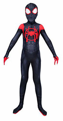 Picture of Riekinc Black Superhero Zentai Bodysuit Halloween Kids Cosplay Costumes Black/Red K-XL
