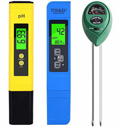 Picture of PH Meter, TDS PPM Meter, Soil PH Tester, PH/EC Digital Kit, Temperature PH Pen Tester for Water Indoor/Outdoor Use, 3 Pack(2020 Upgrade LED)