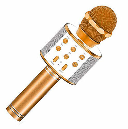 Picture of 4-12 Year Old Boy Girls Gifts Toys, Wireless Portable Handheld Bluetooth Karaoke Microphone for Kids Birthday Present Stocking Fillers Stocking Stuffers AB02(Rose Gold)