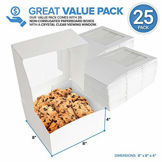 GetUSCart 8 x 8 x 4 Inch White Cake Box with Viewing Window (25 Count