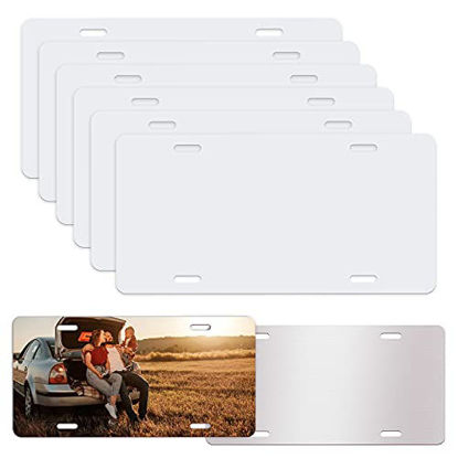 Picture of 8 Pack Sublimation License Plate Blanks, Metal Aluminum Automotive Front License Plate Tag, Heat Thermal Transfer Sheet DIY Picture Sublimation Blank for Custom Design Work - White