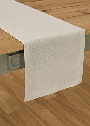 Picture of Solino Home 100% Pure Linen Table Runner - 14 x 90 Inch Athena, Handcrafted from European Flax, Natural Fabric Runner - Light Natural