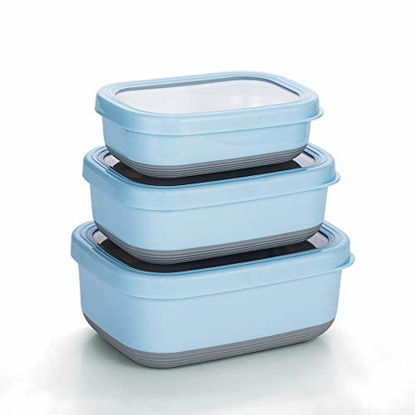 Picture of Lille Home Premium Stainless Steel Food Containers/Bento Lunch Box With Anti-Slip Exterior, Set of 3, 470ML, 900ML,1.4L, Leakproof, BPA Free, Portion Control, Blue