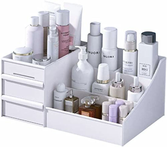 Picture of Makeup Organizer for Vanity, Desk Cosmetics Organizer with Drawers for Lipsticks, Lotions, Jewelry, Nail Care, Skincare, Ideal for Bedroom and Bathroom Countertops-White