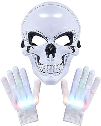 Picture of Halloween Mask LED Skeleton Mask Purge Hacker Mask Scary Glow in The Dark Mask for Halloween Costume Party (White)