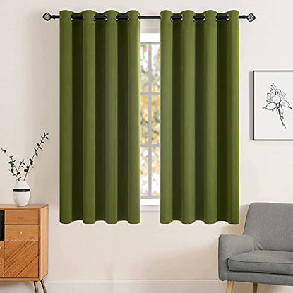 Picture of MIULEE Blackout Curtains Room Darkening Thermal Insulated Drapes Solid Window Treatment Set Grommet Top Light Blocking Curtain for Living Room/Bedroom 2 Panels 52x63 inch,Olive Green