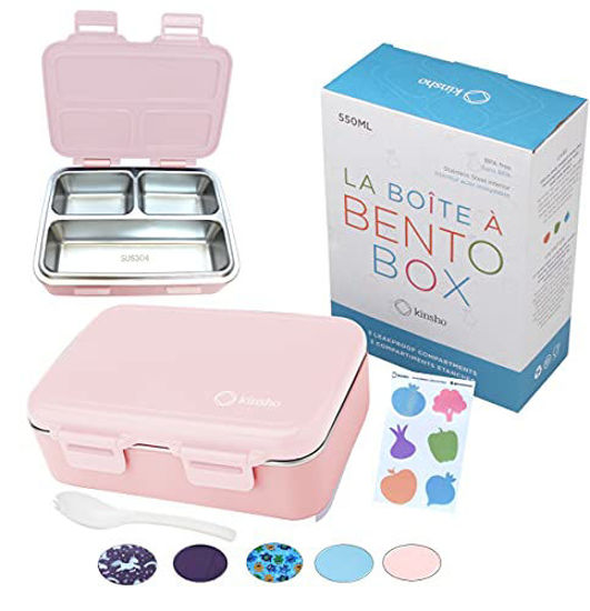 Picture of Stainless Steel Bento Lunch Box for Baby Toddler Kids Girls, Eco Metal Portion Sections Leakproof Lid, Pre-School Daycare Lunches and Snack Container Ages 3 and up, Pink Mini