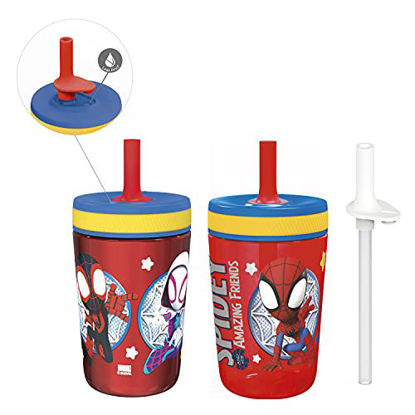Picture of Zak Designs Marvel Spider-Man Kelso Tumbler Set, Leak-Proof Screw-On Lid with Straw, Bundle for Kids Includes Plastic and Stainless Steel Cups with Bonus Sipper (3pc Set)