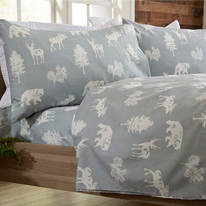 Picture of 4-Piece Lodge Printed Ultra-Soft Microfiber Sheet Set. Beautiful Patterns Drawn from Nature, Comfortable, All-Season Bed Sheets. (Queen, Forest Animal - Light Grey)