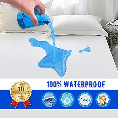 Picture of King Mattress Protector Waterproof Mattress Protector King Mattress Pad Cover Noiseless, Soft Breathable Cotton Terry for Pets Kids Adults 76" x 80"