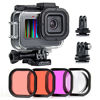 Picture of SOONSUN Waterproof Housing Case for GoPro Hero 10 9 Black with 4-Pack Diving Filter - 60M Underwater Diving Housing Built-in Dual Cold Shoe Slots with Red, Light Red, Magenta and 5X Macro Filters