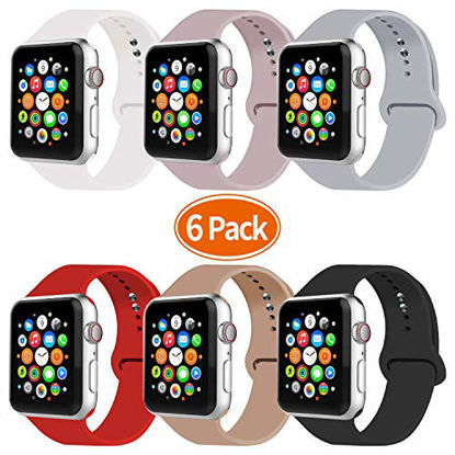 Picture of IYOU Sport Band Compatible with Watch Band 38MM 42MM 40MM 44MM, Soft Silicone Replacement Sport Strap Compatible with 2018 Watch Series 5/4/3/2/1(Z 6 Pack B,42MM, S/M)