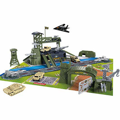 Picture of 34 Pieces Military Base Set, Army Men Playset with Vehicles Accessories and Play Map, Plastic Christmas Toys Gifts for 3 4 5 6 7 8 Year Old Boys Girls Kids