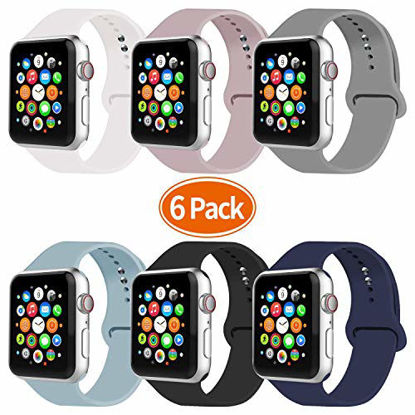 Picture of IYOU Sport Band Compatible with Watch Band 38MM 42MM 40MM 44MM, Soft Silicone Replacement Sport Strap Compatible with 2018 Watch Series 5/4/3/2/1(Z 6 Pack A,42MM, S/M)