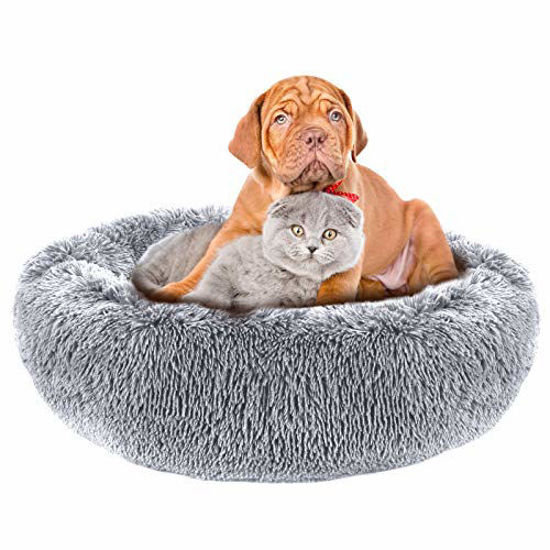 GetUSCart- Calming Dog Beds for Large Medium Small Dogs, 24/32inch Fluffy  Cat Bed Donut Cuddler Round Dog Beds, Ultra Soft Anti-Anxiety Pet Beds,  Safe Faux Fur Material, Machine Washable