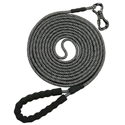 Picture of NTR 50FT Long Dog Leash, Black Rope Dog Leash with Swivel Lockable Hook and Comfortable Padded Handle, Dog Training Leash Lead for Walking, Hunting, Camping, Backyard for Small Medium and Large Dogs
