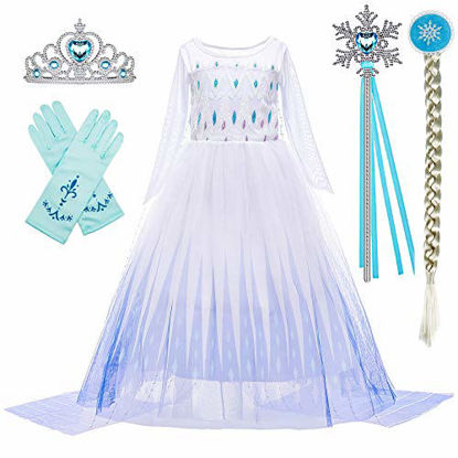 Picture of BanKids Snow Queen Act 2 Costumes Princess Dresses for Girls with Wig,Crown,Magic Wand,Gloves Accessories 3T 4T(100,K11)