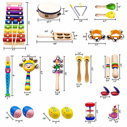 Picture of ATDAWN Kids Musical Instruments, 15 Types 22pcs Wood Percussion Xylophone Toys for Boys and Girls Preschool Education with Storage Backpack