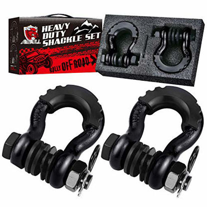 Picture of AMBULL Shackles 3/4 Inch D Ring Shackle (2 Pack) 41,850lb Break Strength with 7/8 Inch Pin, Isolator and Washer Kits for Use with Tow Strap, Winch, Off-Road Jeep Truck Vehicle Recovery, Black