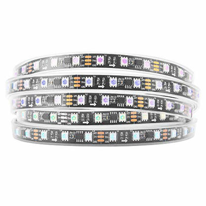 Picture of BTF-LIGHTING WS2811 IC=RGB IC Addressable Full Color LED Strip 16.4FT 60LEDs/m 20Pixels/m 300LEDs 100pixels IP67 Waterproof Black PCB Flexible DC12V Chasing Effect for Bedroom, Desk, Home Decoration