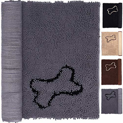 Picture of Bath Rug Mats Chenille Doormat Water Absorbent Machine Washable/Dry 26" x 36" Gray Area Rugs for Bathroom Pet Dog Cat