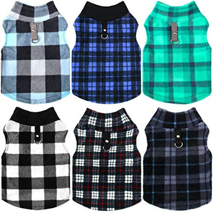 Picture of 6 Pieces Fleece Dog Sweater Soft Dog Winter Clothes with Leash Ring Plaid Warm Fleece Dog Jacket Pullover Clothes for Dogs Fleece Dog Sweater and Jackets Winter Pet Indoor Outdoor Use (Medium)