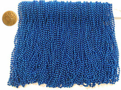 Picture of Mardi Gras Beads 33 inch 7mm, 12 Dozen, 144 Pieces, Royal Blue Necklaces with Doubloon